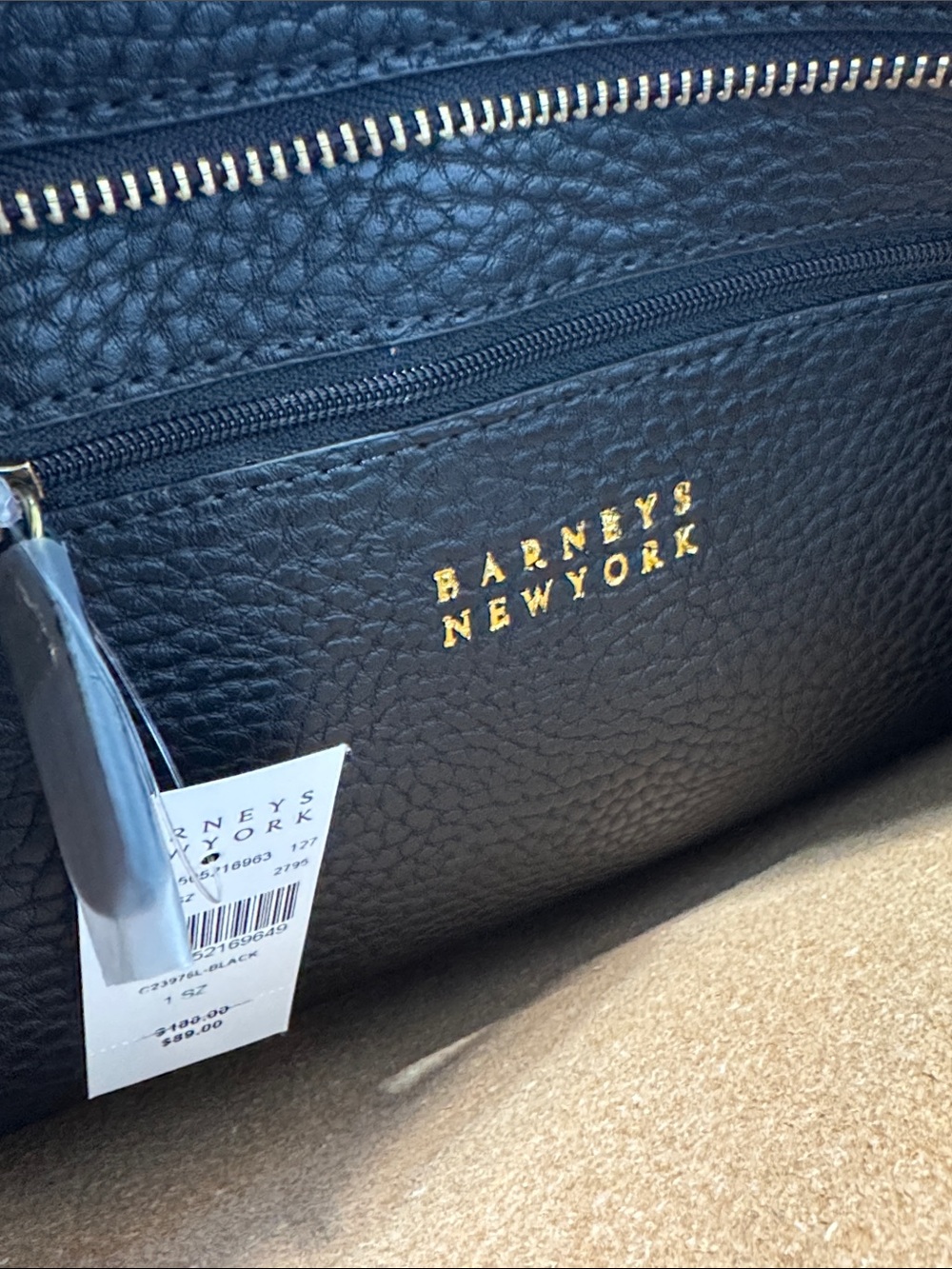 Barneys New York Black Pebble Leather Tote with Striped Navy-White Strap - Picture 6 of 10